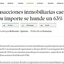 Las transacciones inmobiliarias caen un 36% y su importe se hunde un 63%